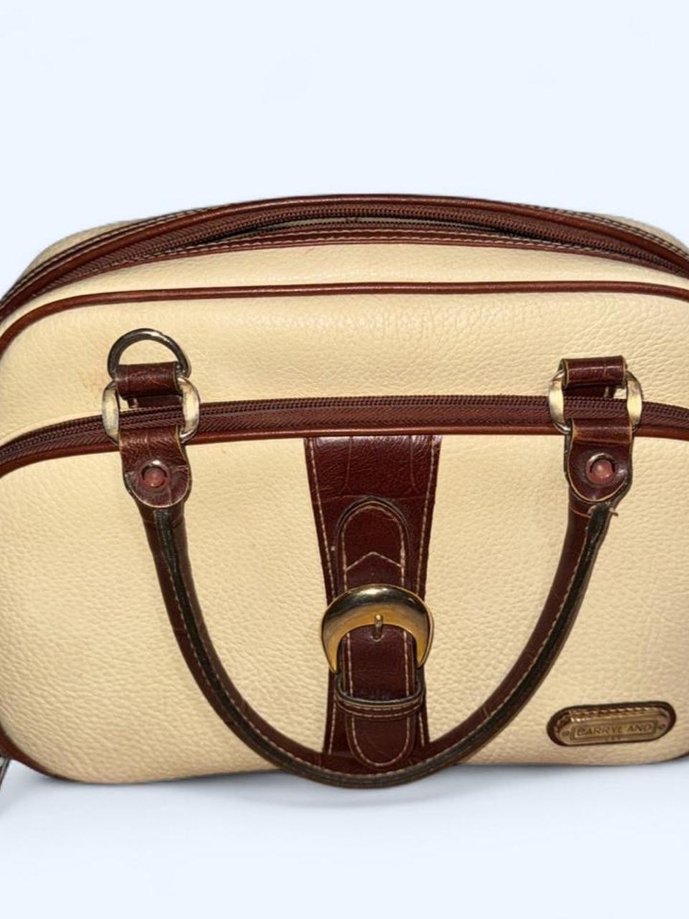 Cream and Brown Structured Satchel